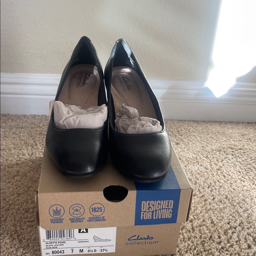 Clarks Black Leather Heels